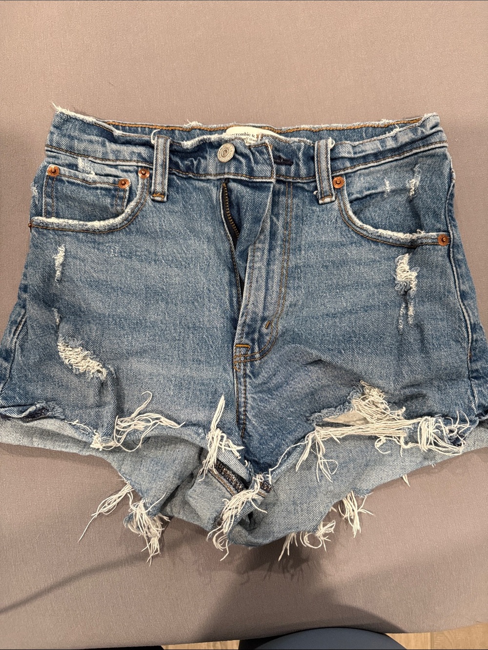 Abercrombie & Fitch Distressed Light Blue Denim Shorts